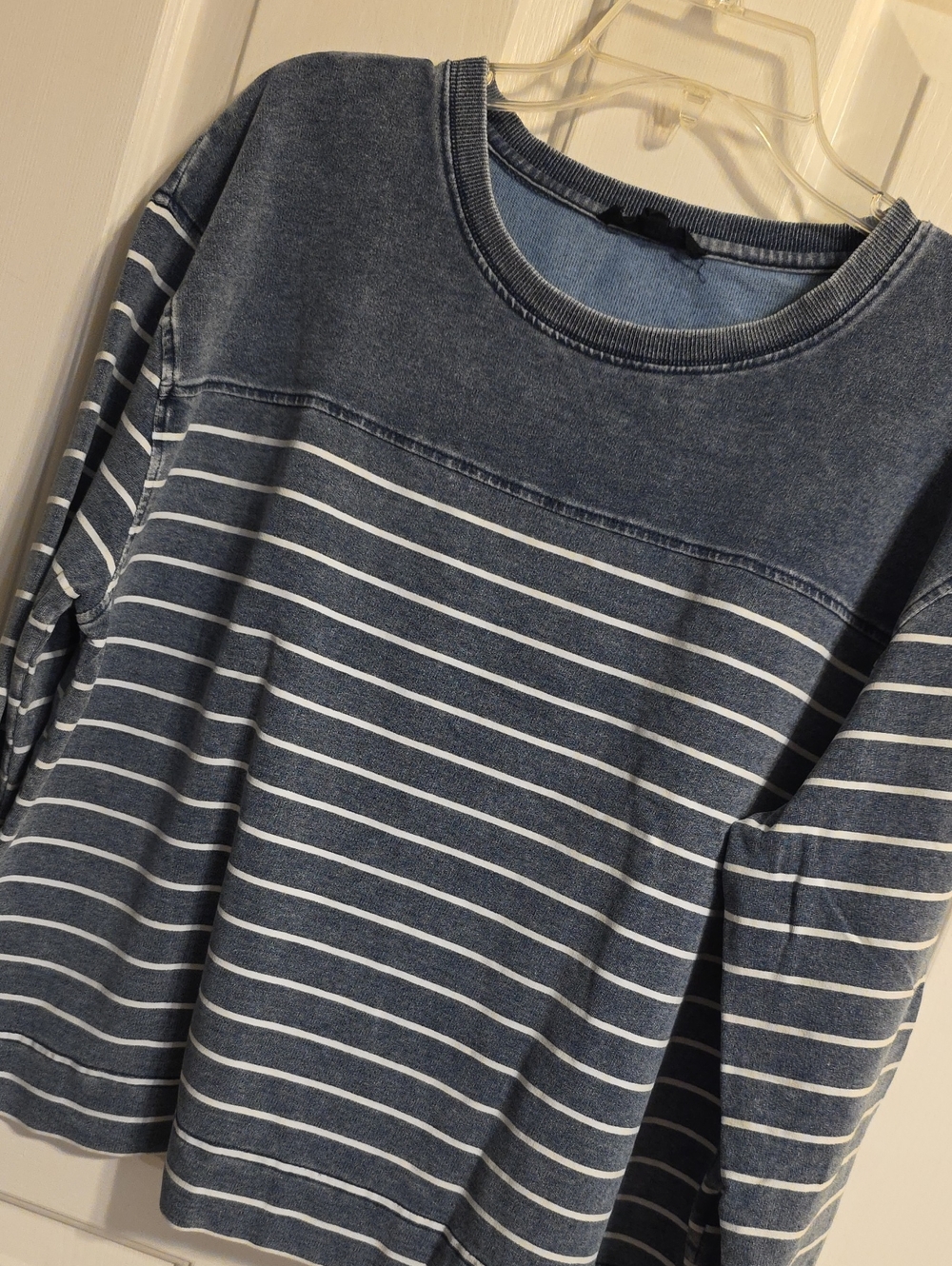 Jane and Delancey Relaxed Fit Blue and White Striped Crewneck Sweatshirt